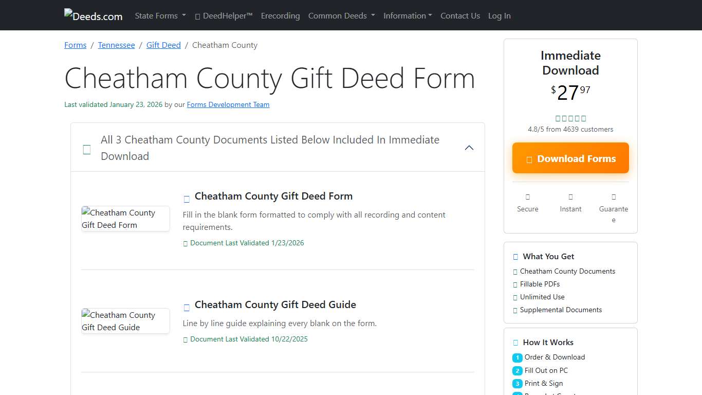 Cheatham County Gift Deed Form Tennessee Deeds.com