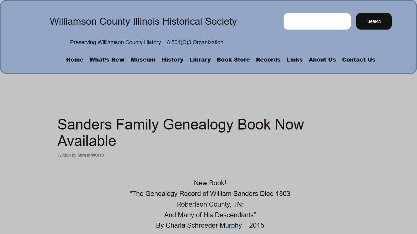 Sanders Family Genealogy Book Now Available – Williamson County Historical Society